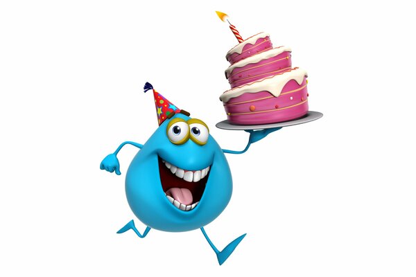 A character from the cartoon montsr with a cake