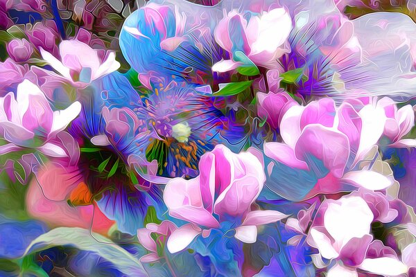 Coloristic still life of abstract flowers