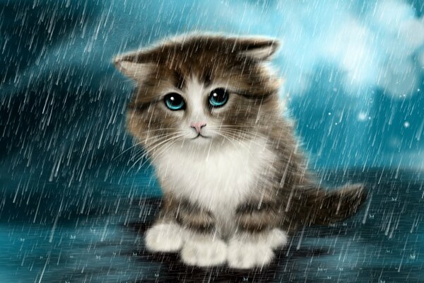 Cute baby is sad in the rain