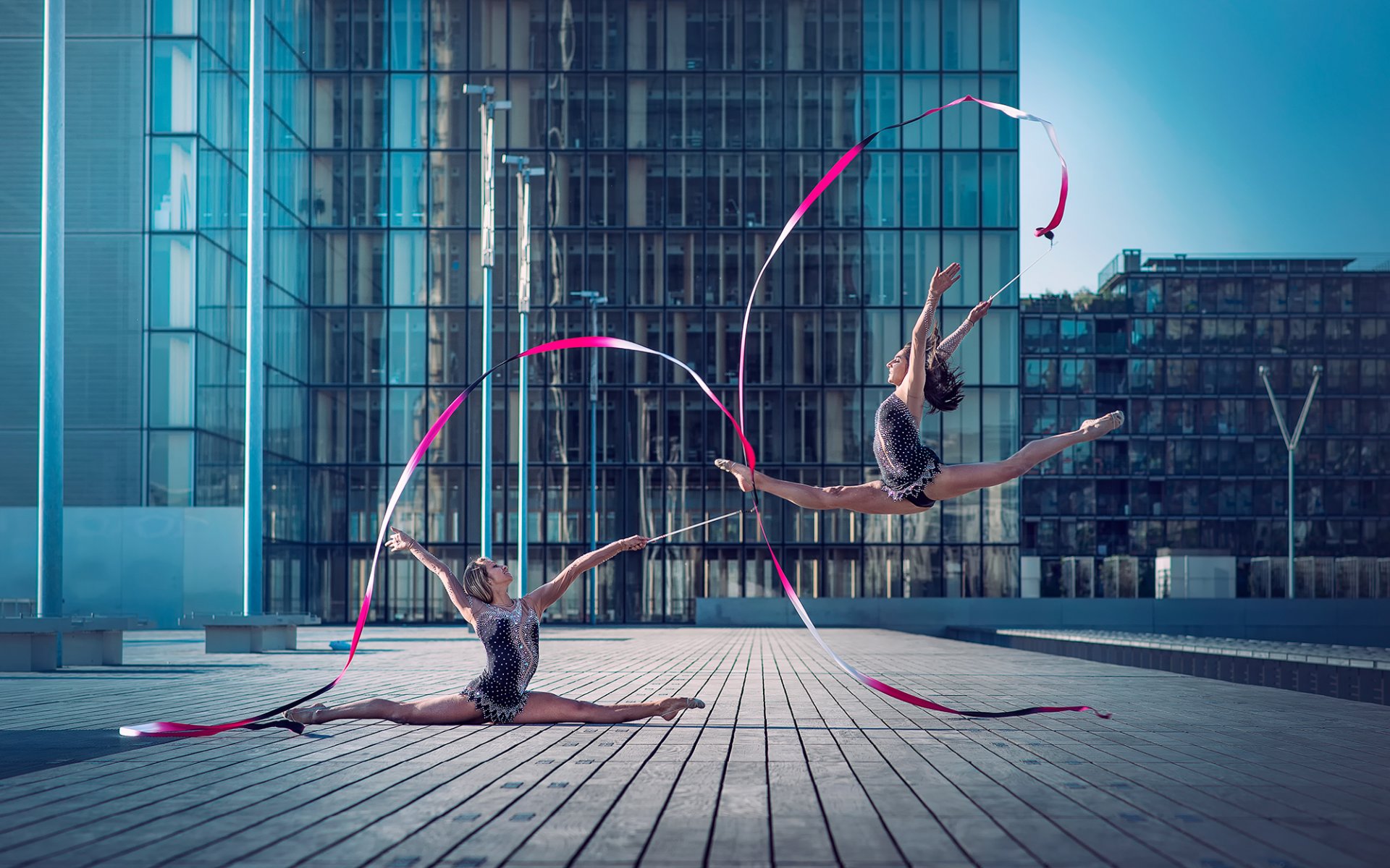 gimnastas ciudad danza gracia