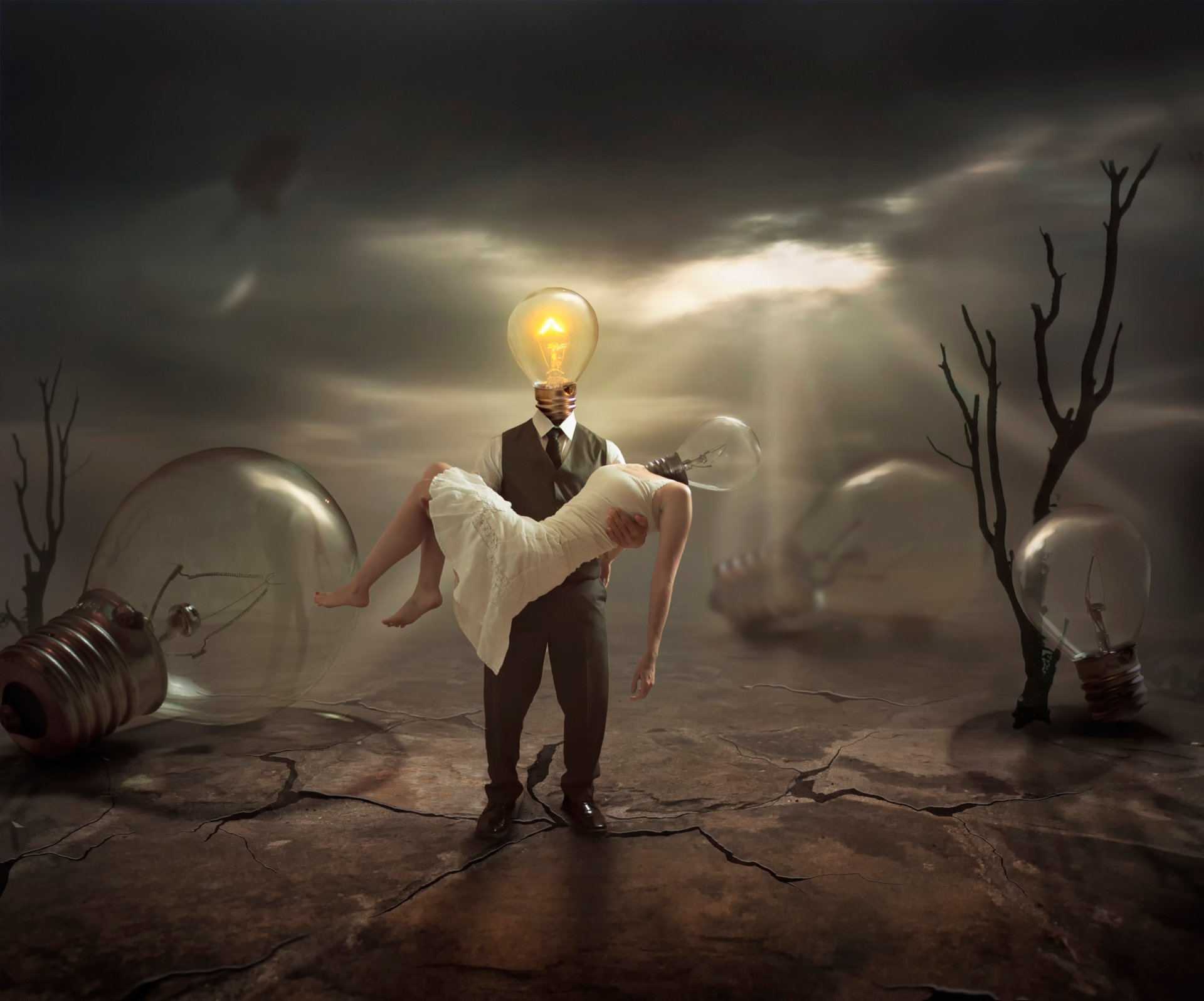 the extinguished extinct despair sadness hopelessness bulbs light fantasy art