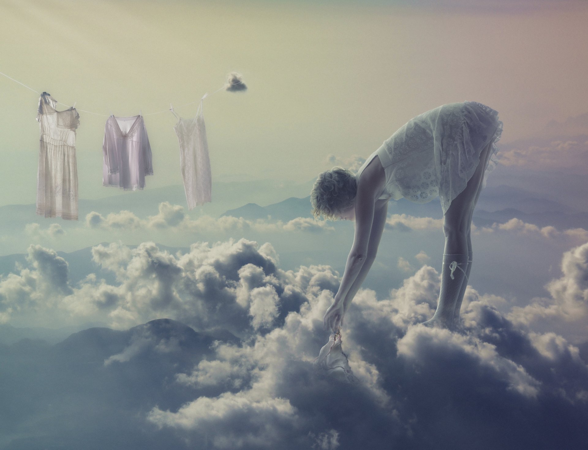 creative girl blonde laundry cloud