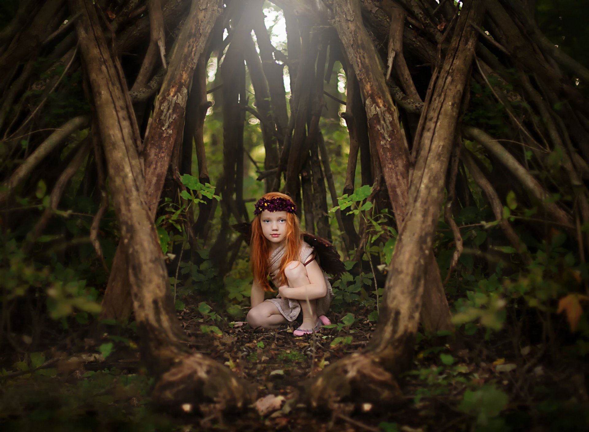 woodland fairy girl red hair forest