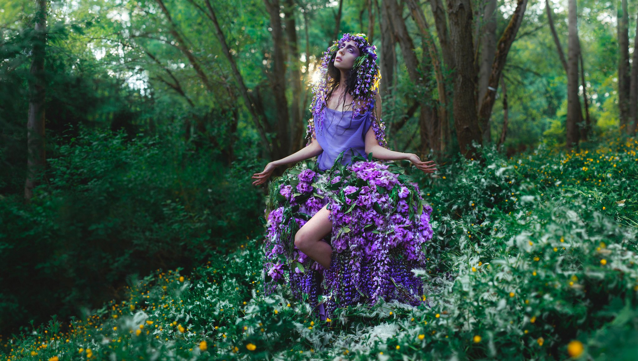 visions fantastiques fille vêtements fleurs forêt maquillage