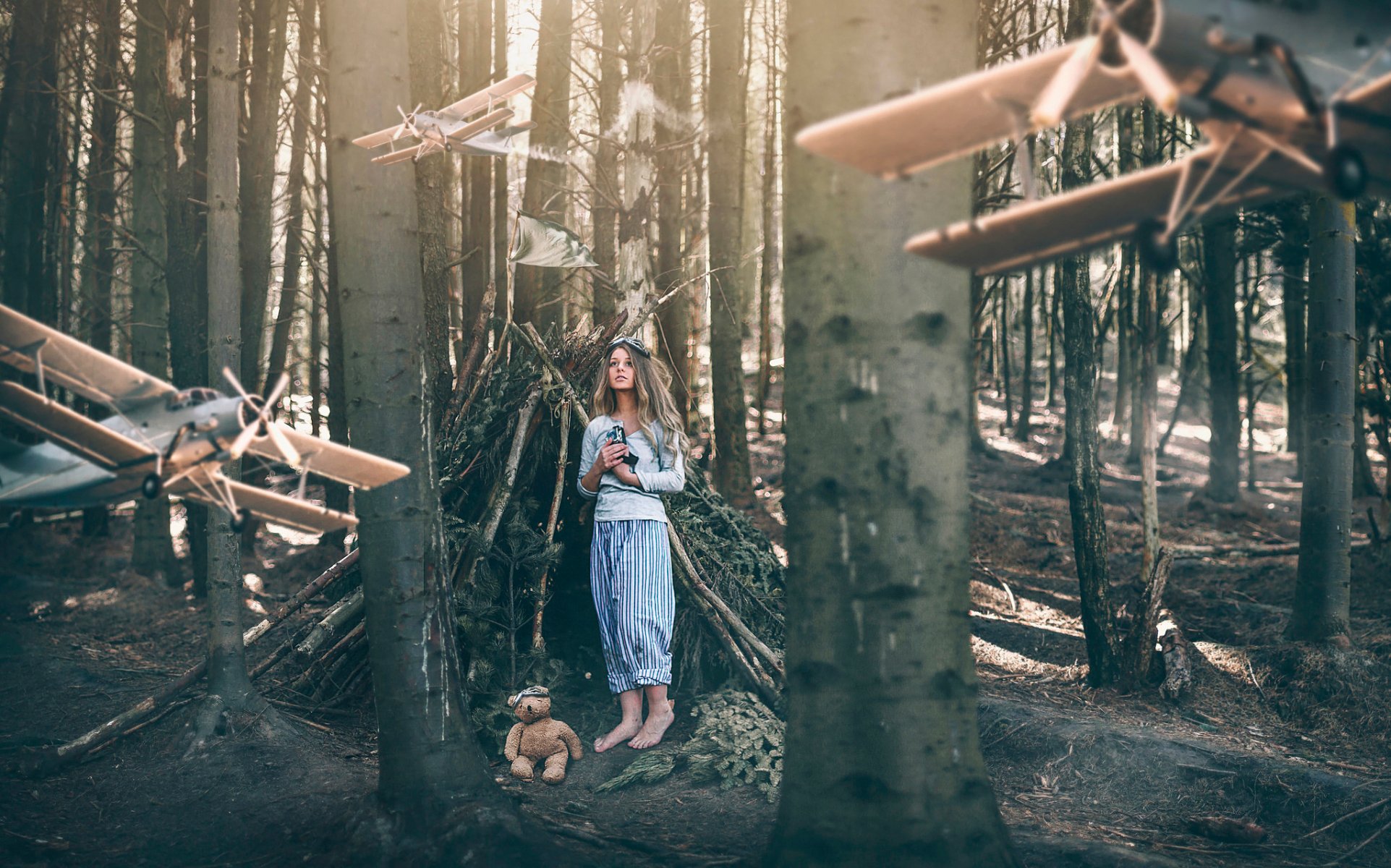 la jeune fille la forêt l art la fantaisie l ours la hutte