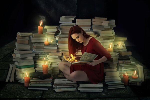 Foto atmosferica. Ragazza nei libri