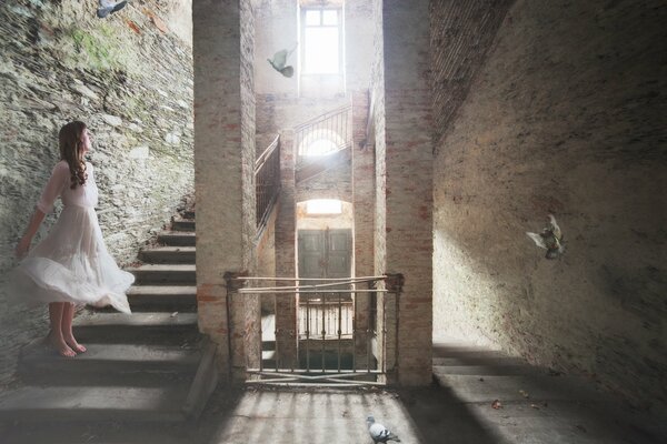 A girl in an abandoned house