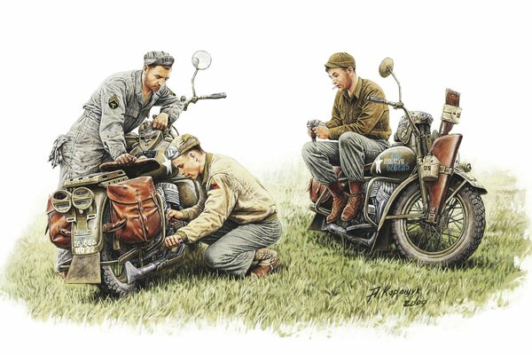 La peinture каращука soldats allemands sur la moto