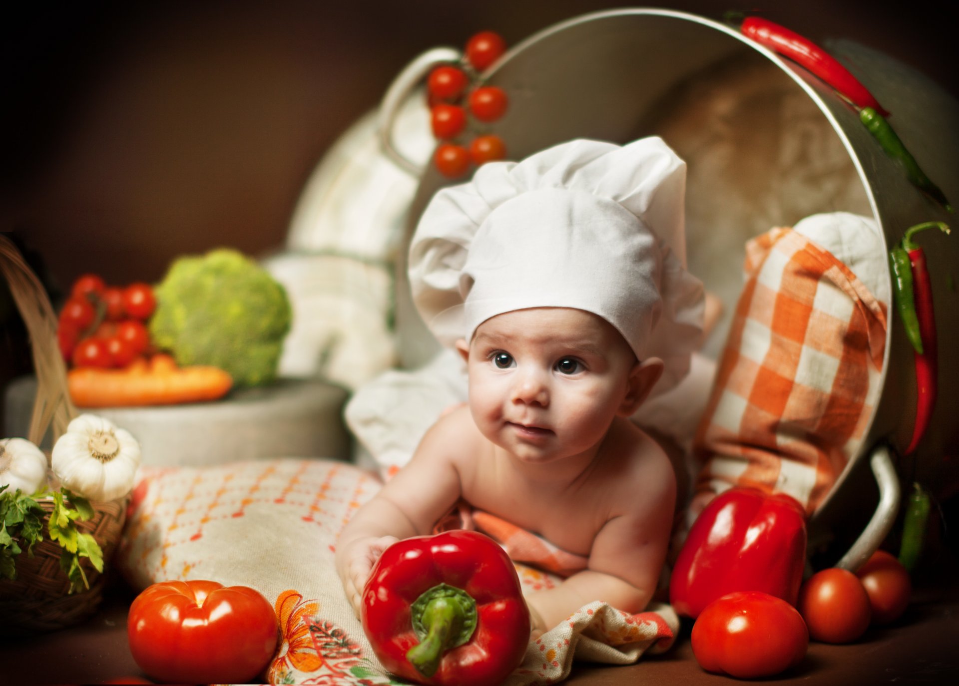 anna levankova niño cocinero niños cacerola miente almohada verduras