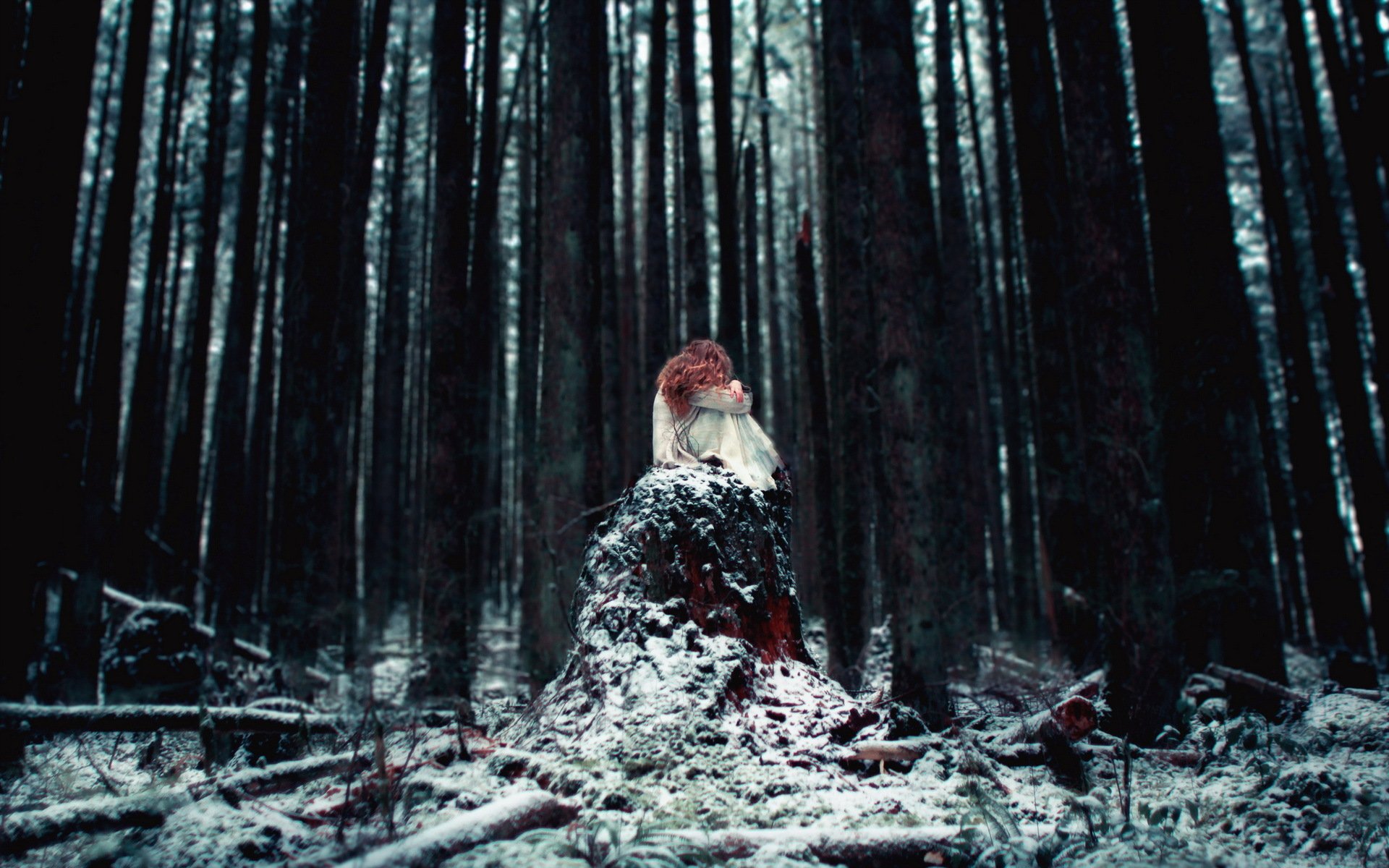 la jeune fille la forêt la neige