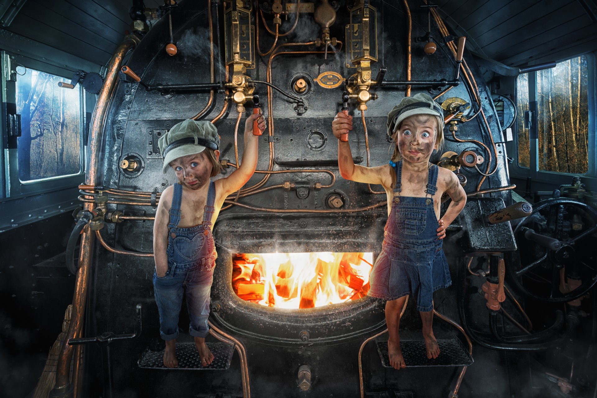 les enfants les filles кочегары la locomotive à vapeur chauffe