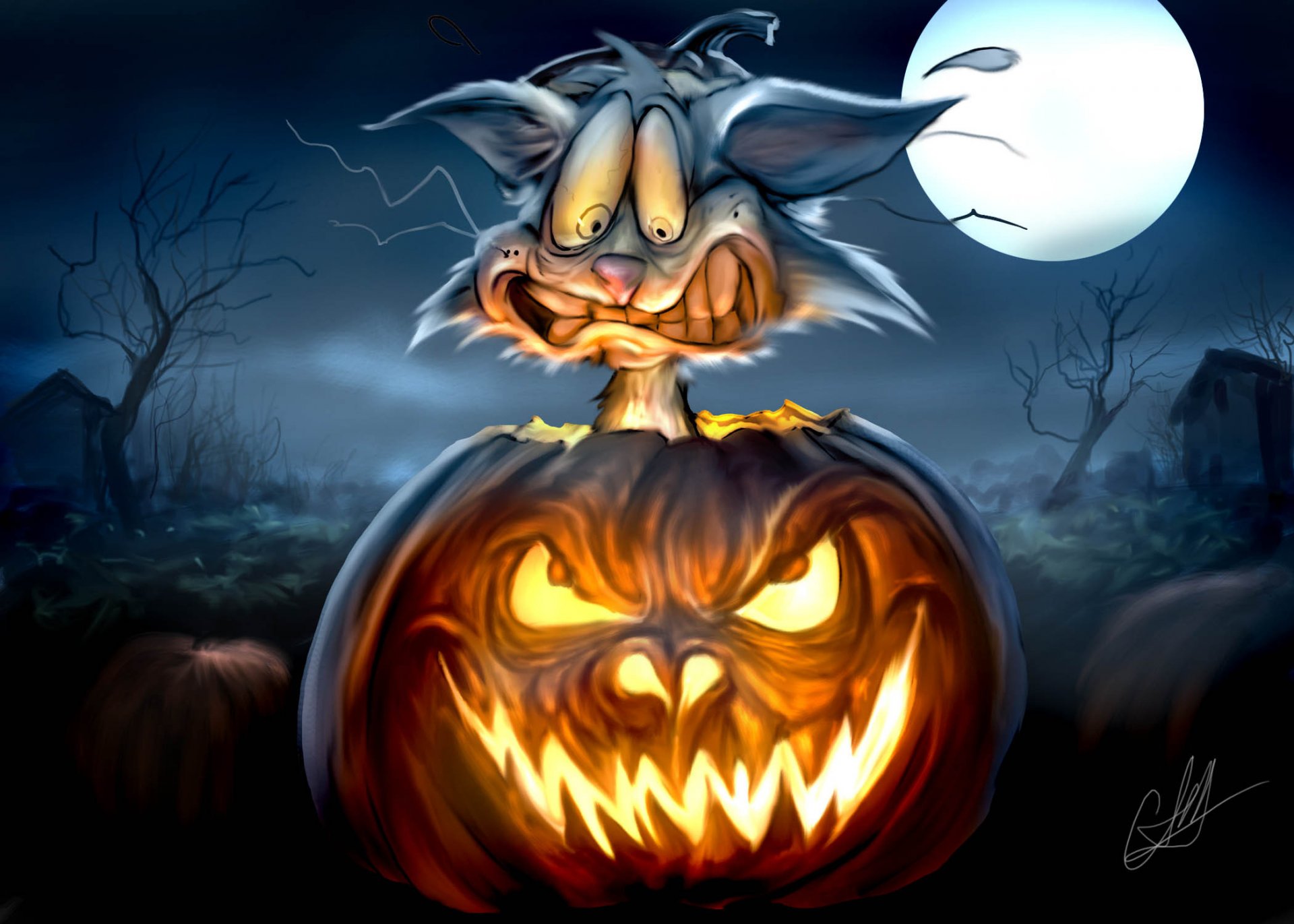 cat pumpkin night moon monster horror