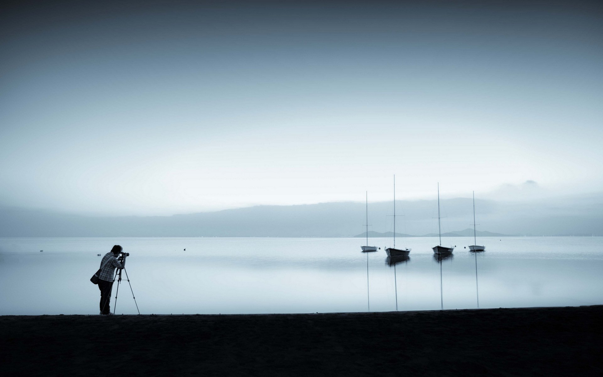 le lac les bateaux le photographe