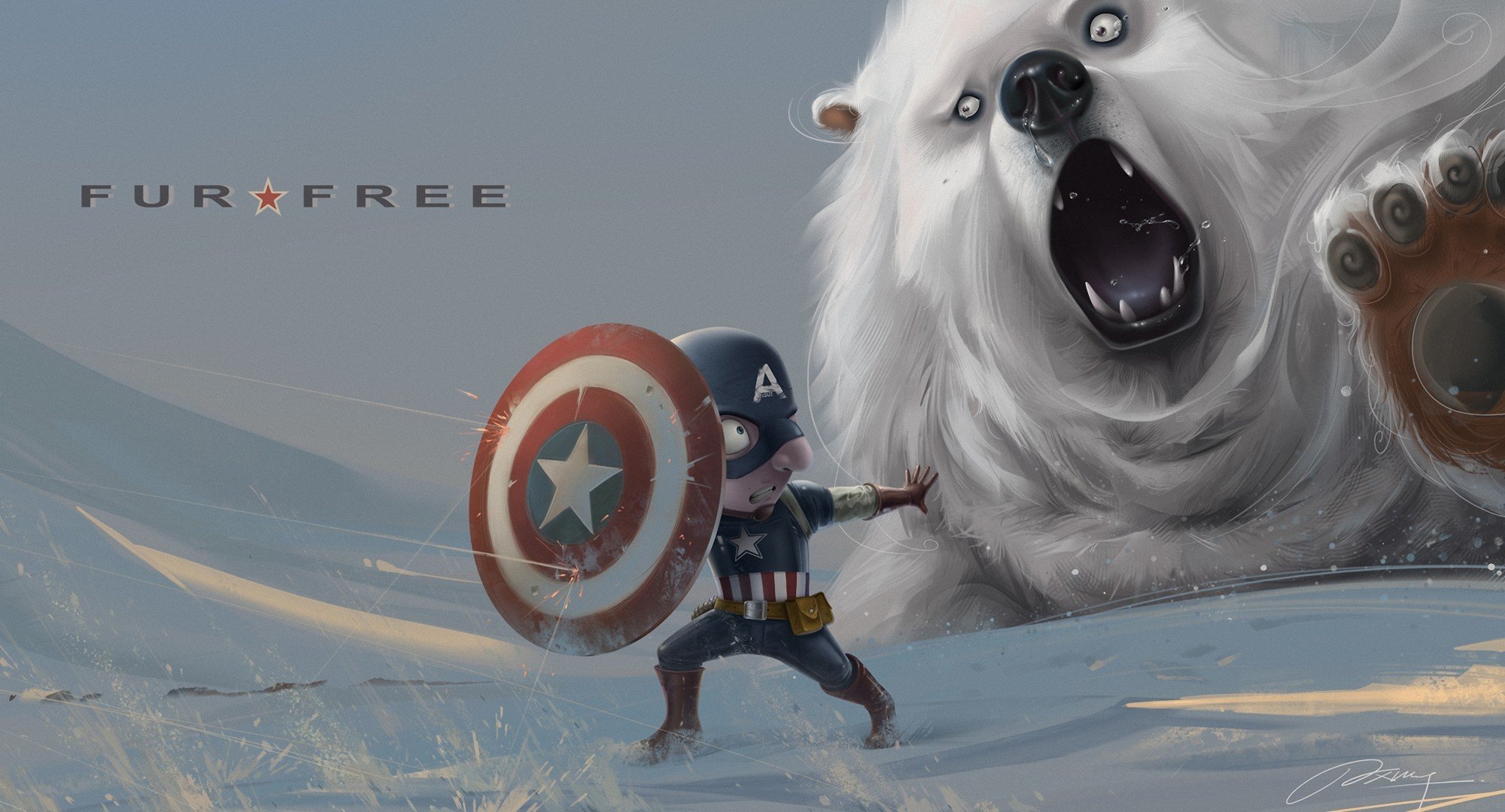 art snow bear captain america shield