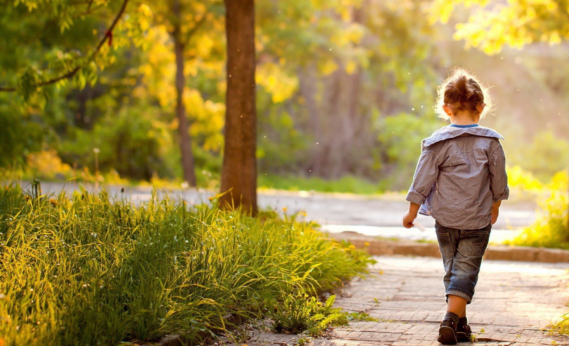 ituations girl children child walk park alley nature grass greenery meadow tree trees leaves foliage blur background wallpaper widescreen fullscreen widescreen widescreen