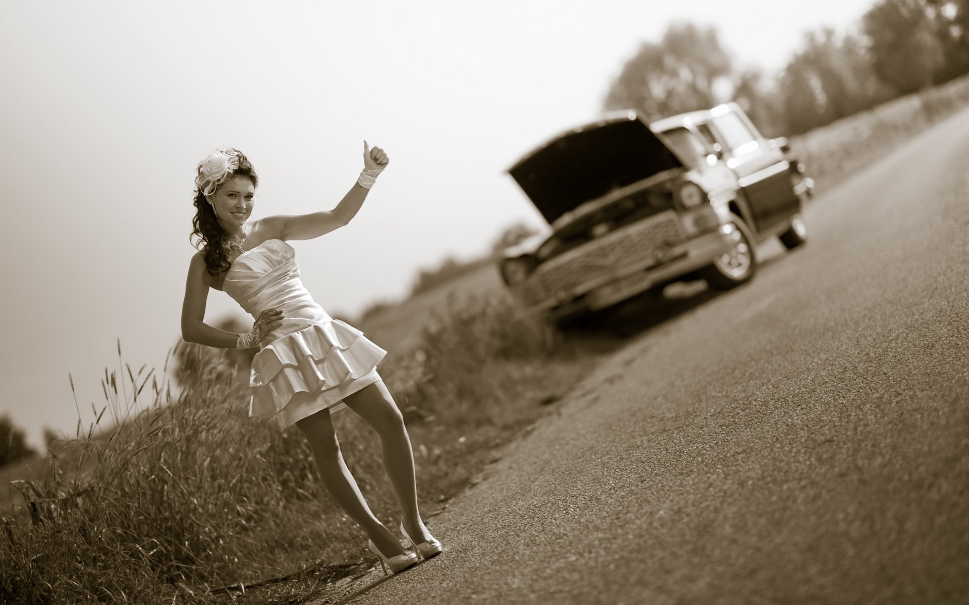 chica coche situación carretera