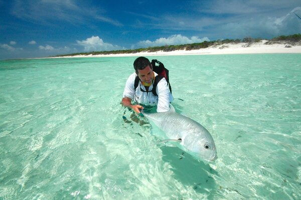 A man in the ocean studies fish