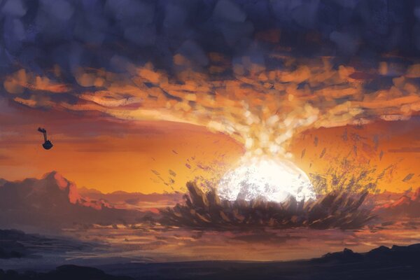 A fantasy image of an explosion with a dome of smoke