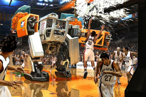 Juego de baloncesto con robots