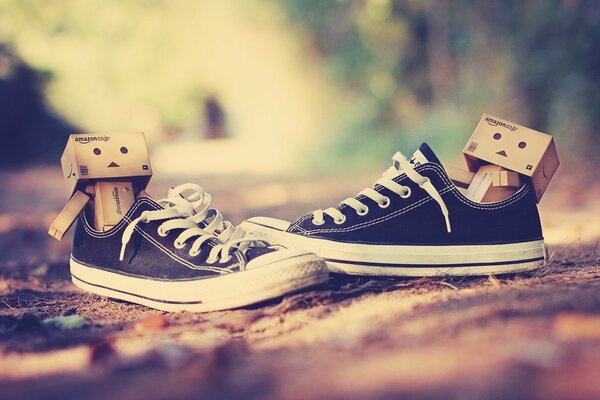 Black sneakers with white laces