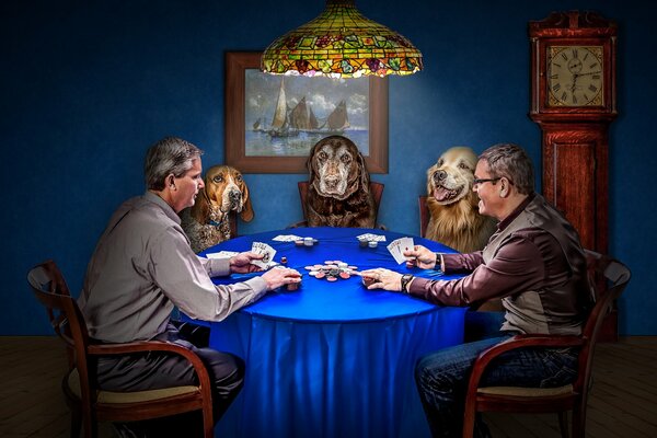 Männer mit Hunden Poker spielen