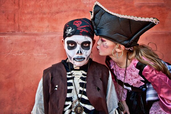 Boy and girl waiting for Halloween