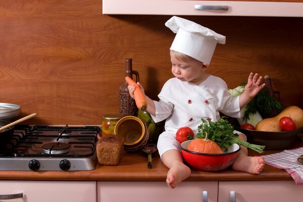 Photo shoot of a small child in the role of a cook