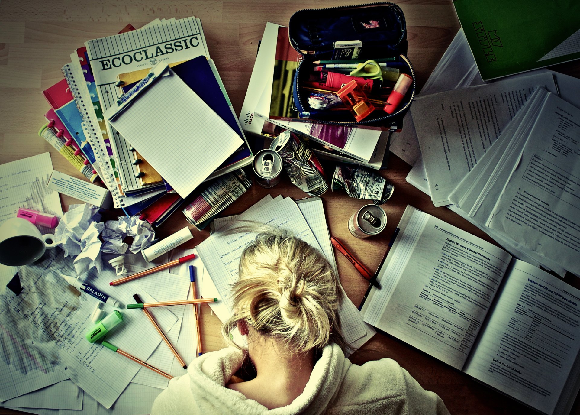 studio libri quaderni caffè ragazza penna matita