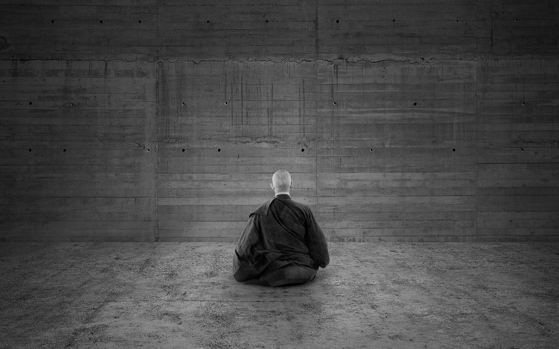 monk wall meditation black and white