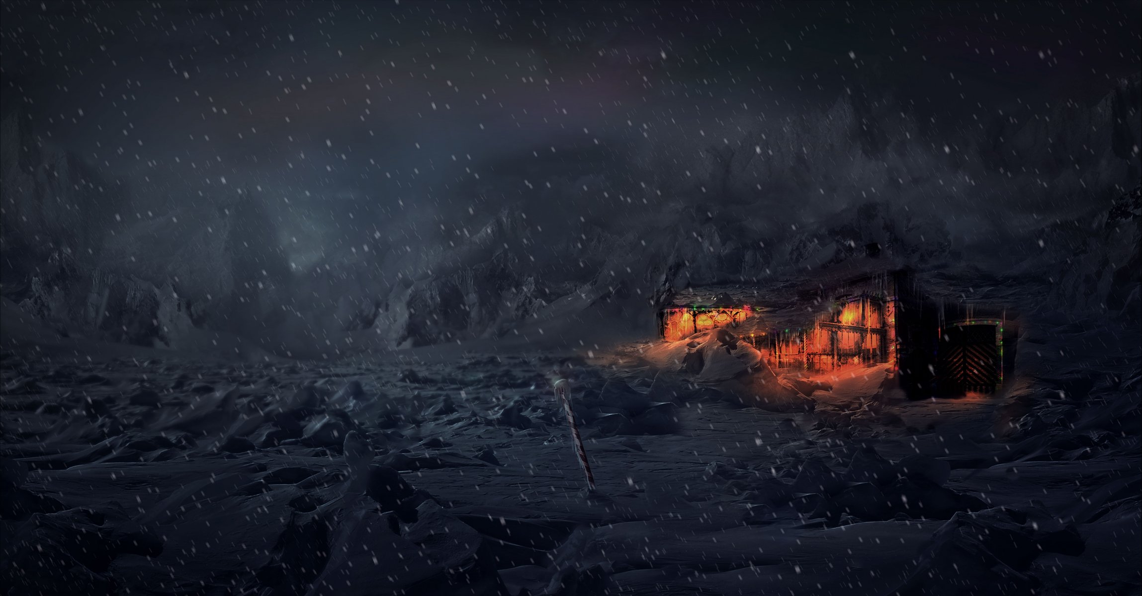 animación arte conceptual cg gráficos por ordenador videojuegos vfx invierno nieve tundra casa noche