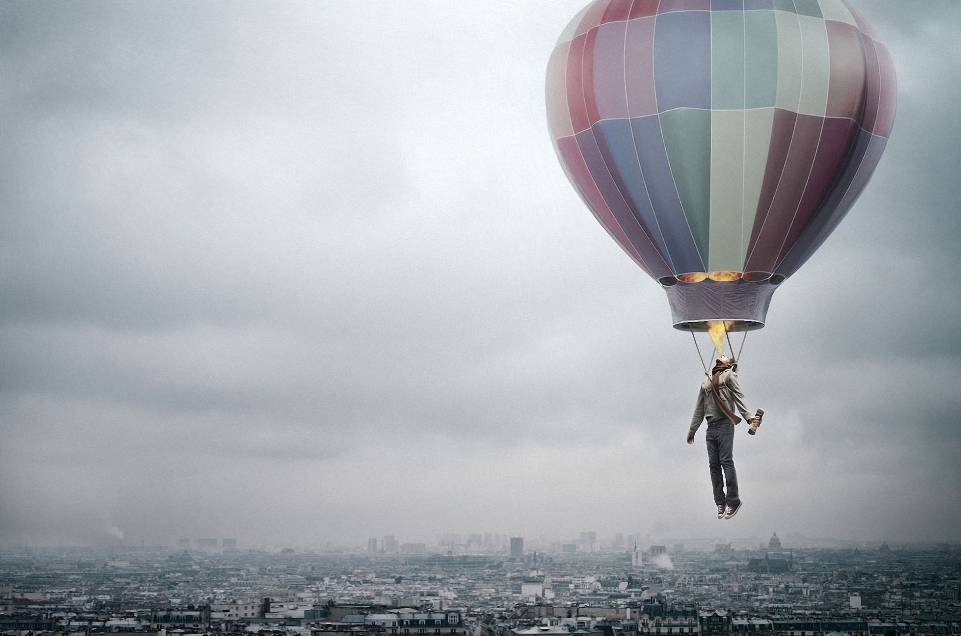 l écriture créative la ville a pu un homme un ballon un feu