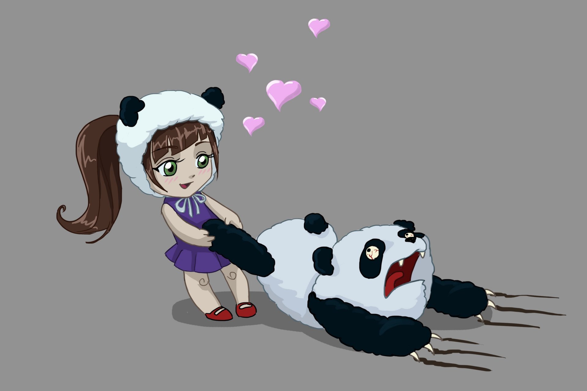 arte chica panda oso corazones amor horror pobre panda