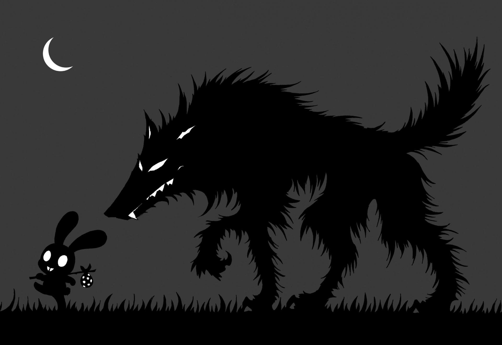 kunst nacht hase wolf sorglosigkeit gefahr mond monat katze gras silhouette monochrom schwarz und weiß