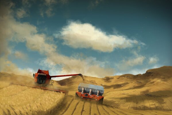 Harvesting by combine harvesters in the field