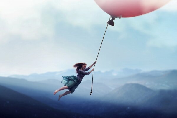 The situation of a missing girl flying on a balloon