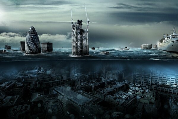 Flooding of the city of London swam