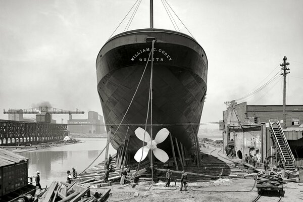 Die Werft von Chicago. Bau eines Schiffes