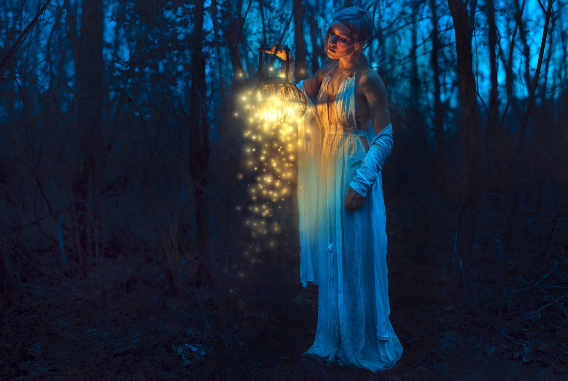 la jeune fille la lanterne la nuit la forêt l humeur