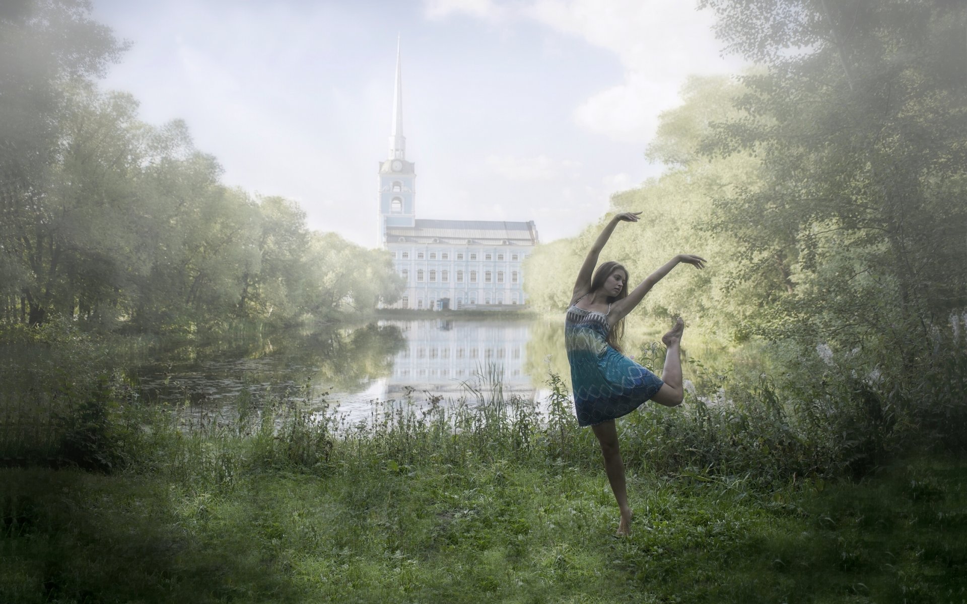 fille danse humeur étang parc nature