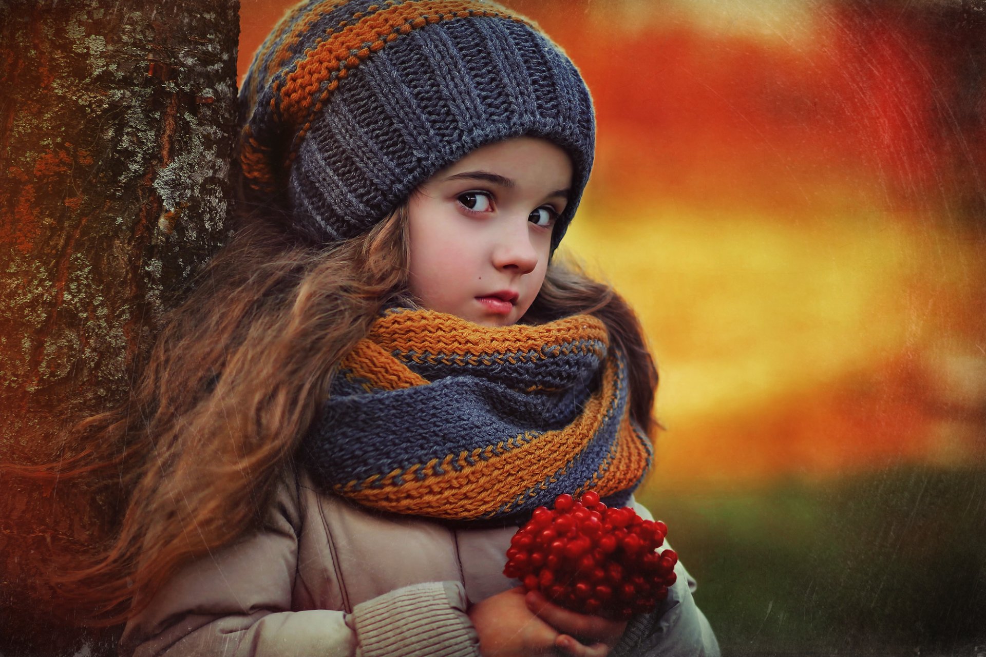 jeune fille enfants nature automne arbre baie