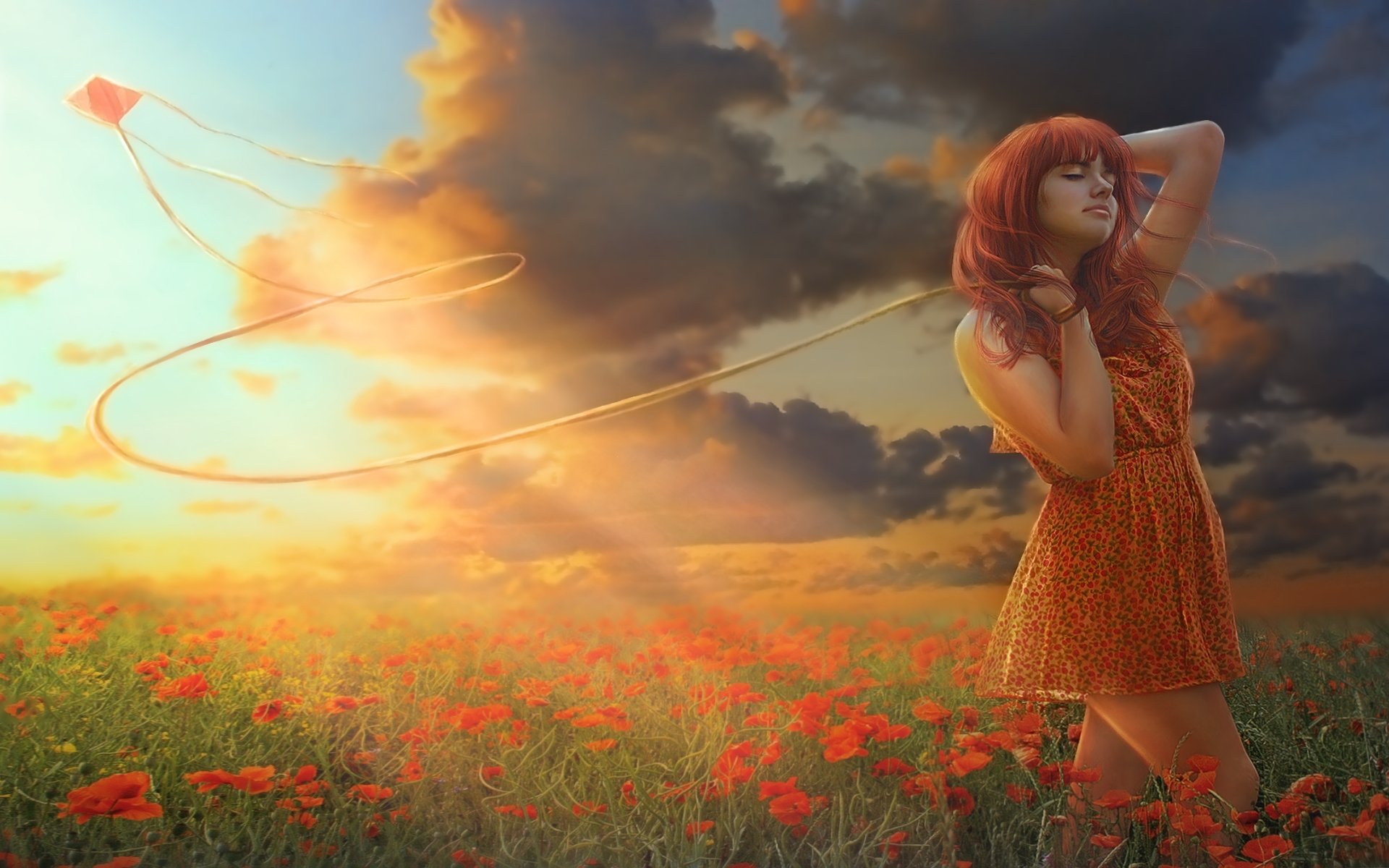 girl the field flower kite