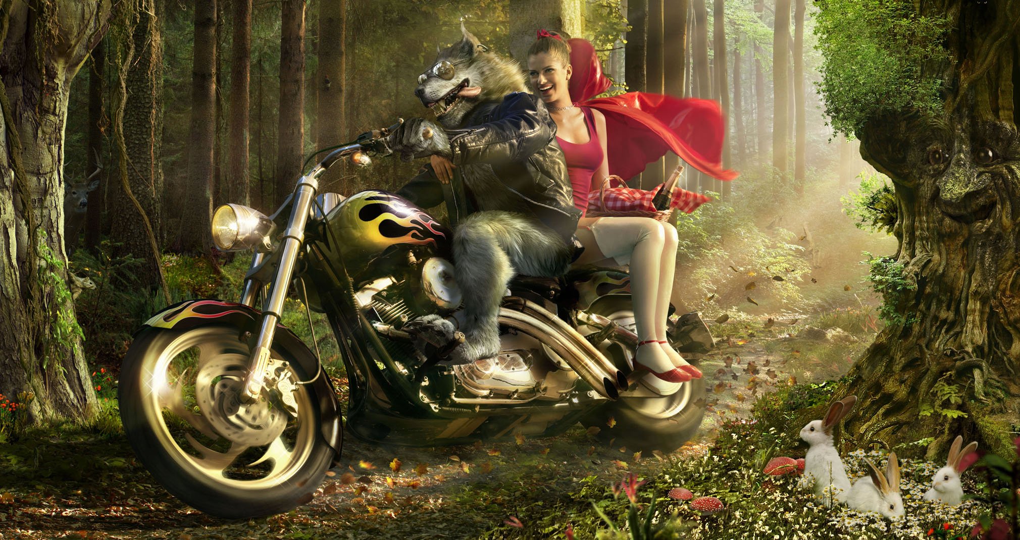 le petit chaperon rouge le loup la moto