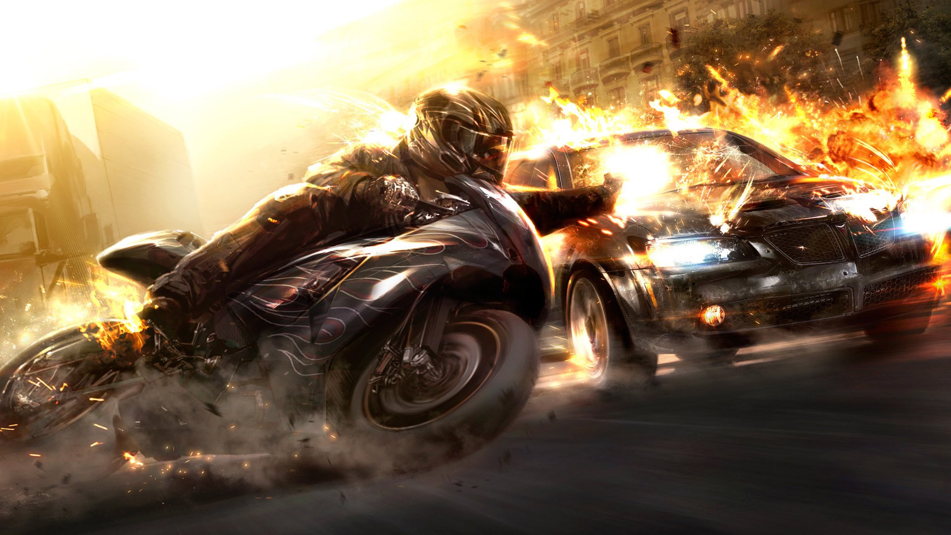 cars motorcycles explosion