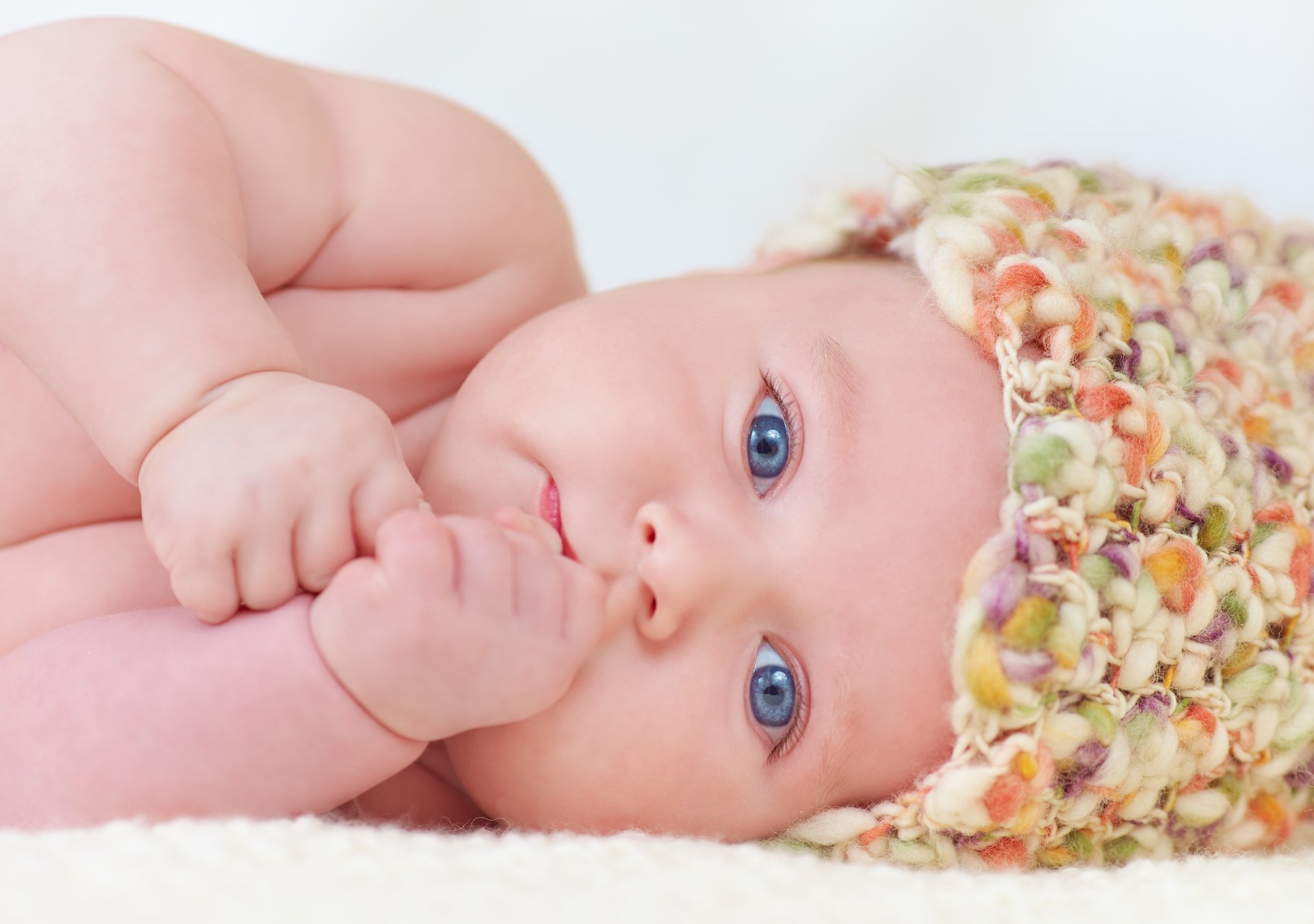 baby toddler infant face eyes blue look beanie