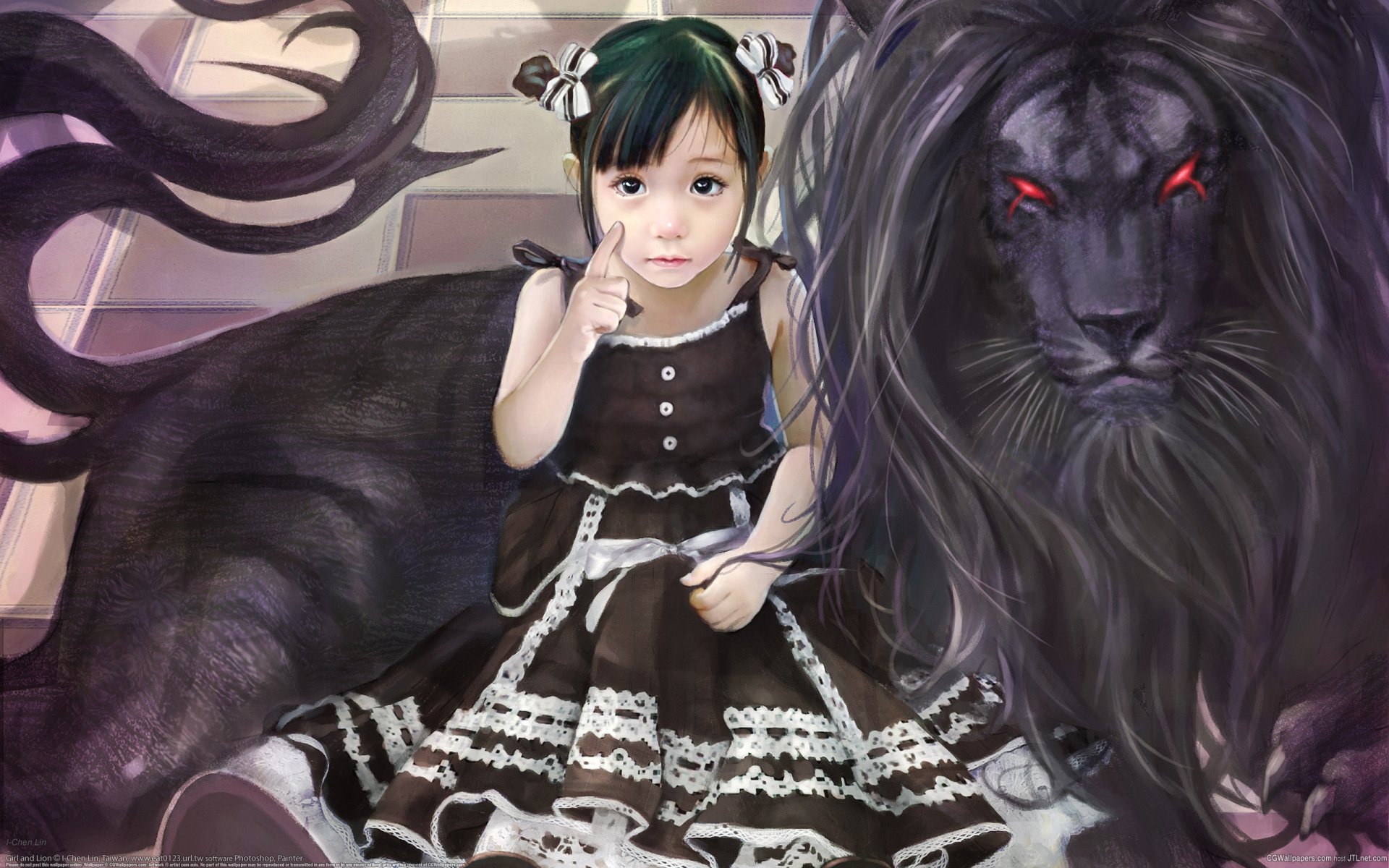 girl black lion picture