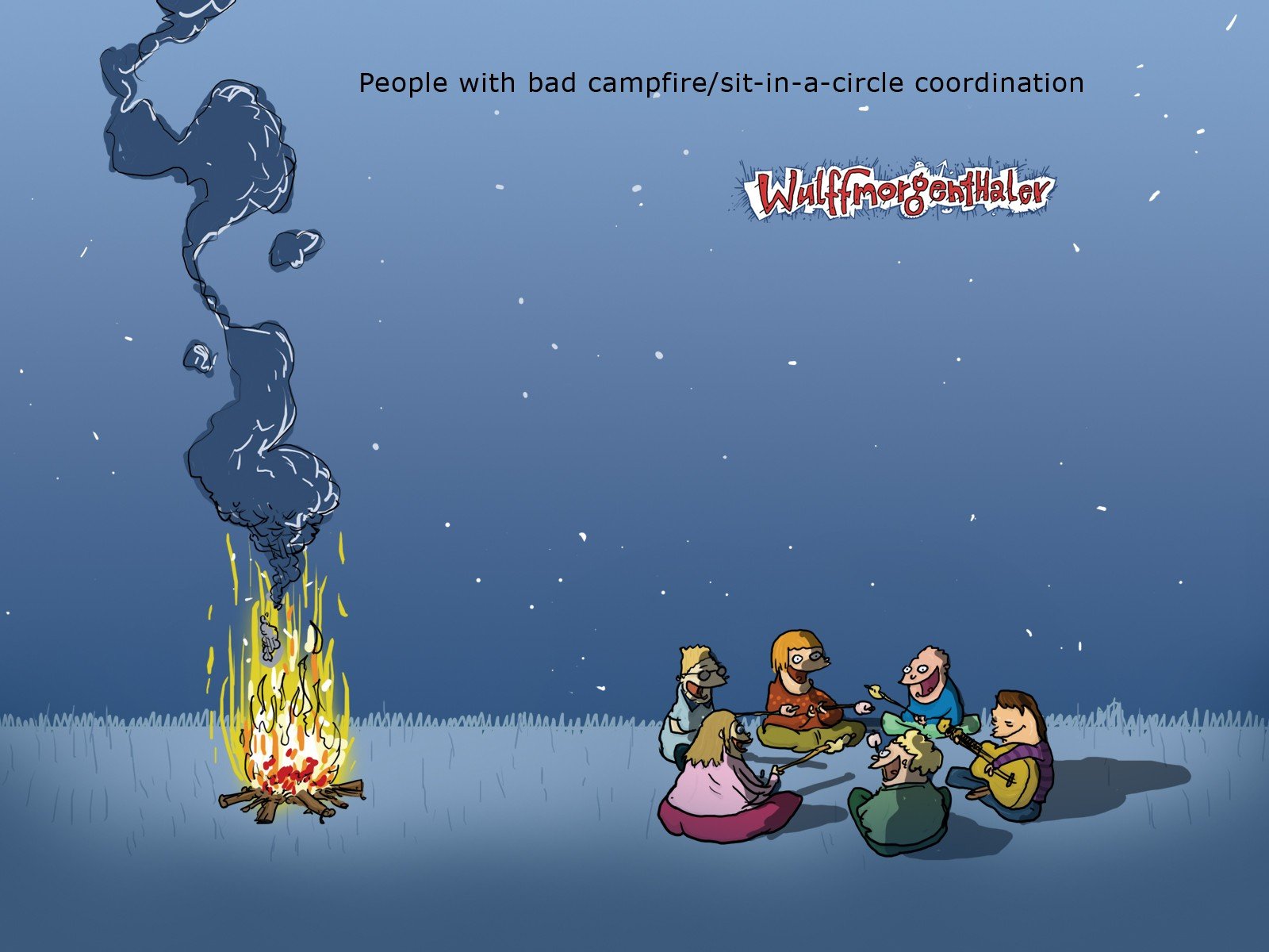 picknick lagerfeuer karikatur humor wulffmorgenthaler