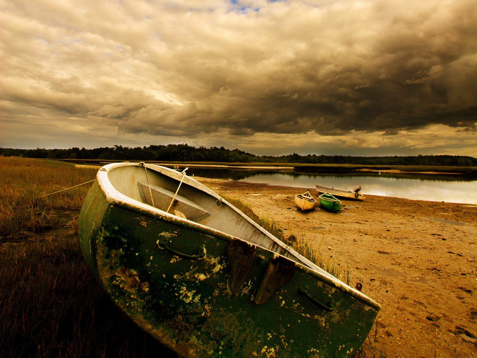 boat sand river cloud