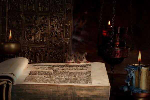 An old book and candles