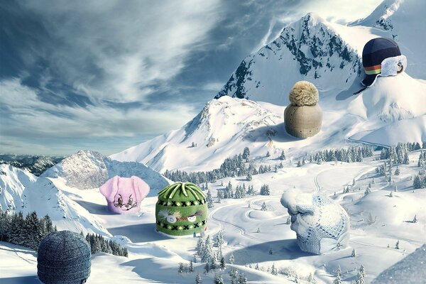 Hats on snowy mountains