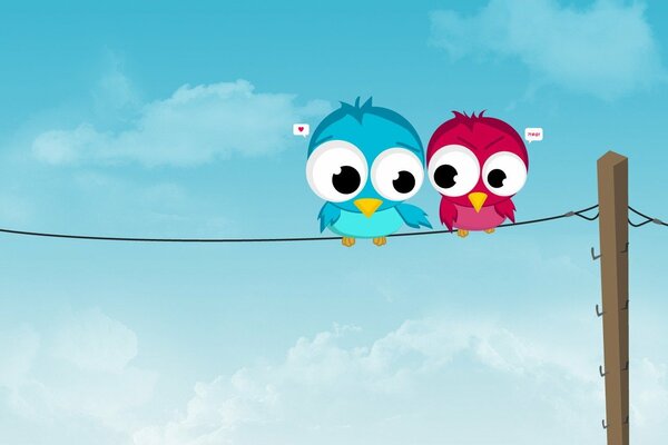 Two lovebirds on the wires